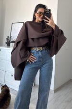 Pelerin Detaylı Tunik Acı Kahve