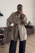 Garnili Bağlamalı Trençkot Taş