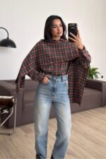 Pelerinli Ekose Gömlek Kırmızı - Görsel 2