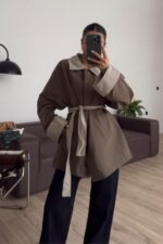 Garnili Bağlamalı Trençkot Vizon