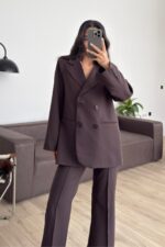 Noya Kruvaze Blazer Ceket Kahverengi