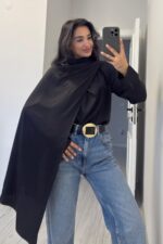 Cool Şallı Saten Gömlek Siyah