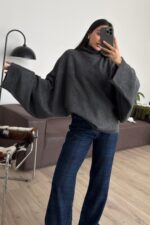 Boğazlı Yarasa Kol Kazak Antrasit