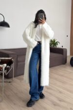 Nora Sakallı Uzun Hırka Beyaz