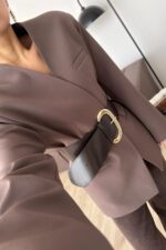 Kalın Kemerli Atlas Ceket Kahverengi - Görsel 2