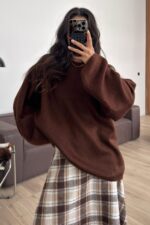 Oversize Yün Kazak Kahverengi