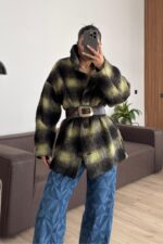 Ekose Kemerli Yünlü Kısa Kaban Yeşil