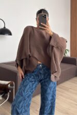 Uçuşan Pelerin Bluz Kahverengi