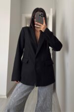 Çizgili Şallı Blazer Ceket Siyah - Görsel 3