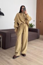 Yarasa Kol Pelerin Detaylı Pantolon Takım Haki - Görsel 2