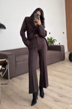 Noya Çımalı Flare Pantolon Kahverengi