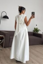 Lou Vatkalı Belden Oturtmalı Elbise Beyaz - Görsel 4