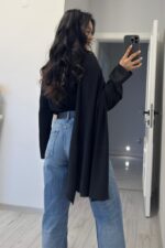 Cool Şallı Saten Gömlek Siyah - Görsel 4