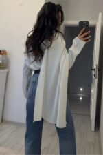 Cool Şallı Saten Gömlek Beyaz - Görsel 4