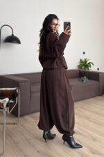 Şalvar Pantolon Ceket Takım Kahverengi - Görsel 4