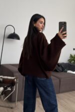 Boğazlı Yarasa Kol Kazak Kahverengi - Görsel 4