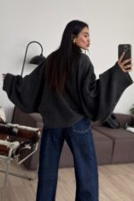 Boğazlı Yarasa Kol Kazak Antrasit - Görsel 3