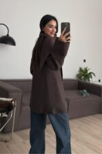 Premium Fular Bağlamalı Ceket Kahverengi - Görsel 4