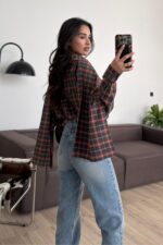 Pelerinli Ekose Gömlek Kırmızı - Görsel 4