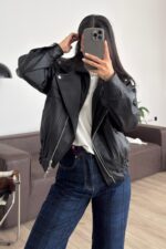 Luxury Yılan Derisi Deri Ceket Siyah