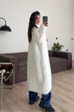 Nora Sakallı Uzun Hırka Beyaz - Görsel 4