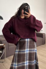 Oversize Yün Kazak Bordo