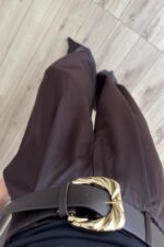 Gold Kemerli Saten Pantolon Kahverengi - Görsel 3