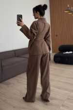 Gofre Kumaş Kimono Takım Kahverengi - Görsel 4