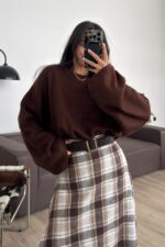 Oversize Yün Kazak Kahverengi - Görsel 2