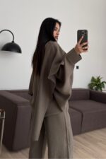 Yarasa Kol Pelerin Detaylı Pantolon Takım Safran - Görsel 4