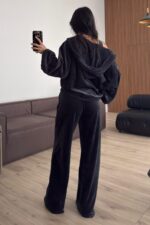 Kadife Hırka Crop Pantolon Takım Füme - Görsel 5