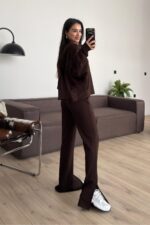 Kapşonlu Modal Kumaş Pantolon Takım Kahverengi - Görsel 3