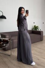 Pantolonu Pileli Bol Paça Hırka Takım Antrasit - Görsel 3