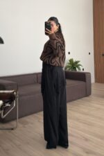 Dantel Pareo Detaylı Saten Pantolon Siyah - Görsel 3