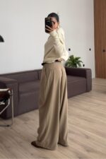 Beli Kemerli Pileli Pantolon Karamel - Görsel 4