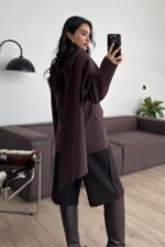 Tasarım Şallı Blazer Ceket Kahverengi - Görsel 4