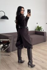 Cepli Denim Tulum Kahverengi - Görsel 4