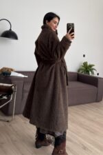 Sakallı Dik Yaka Kaban Kahverengi - Görsel 4