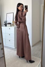 Floş Saten Etek Takım Kahverengi - Görsel 4