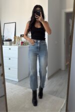 Jenner Kesik Paça Orta Mavi Mom Jean