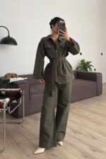 Çıtçıtlı Gabardin Takım Haki