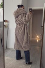 Kapşonlu Kemerli Uzun Kürk Taş - Görsel 4