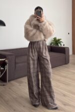 Mas Pileli Ekose Pantolon Kahverengi