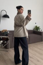 Garnili Bağlamalı Trençkot Taş - Görsel 3