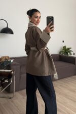 Garnili Bağlamalı Trençkot Vizon - Görsel 4