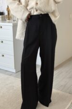 Önü Pileli Palazzo Pantolon Siyah - Görsel 2