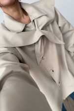 Şal Yaka Detaylı Trençkot Taş - Görsel 2