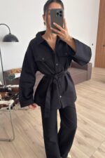 Çıtçıtlı Gabardin Takım Siyah - Görsel 2