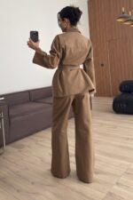 Çıtçıtlı Gabardin Takım Karamel - Görsel 3