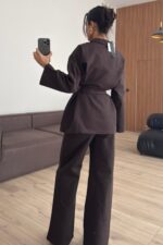 Çıtçıtlı Gabardin Takım Kahverengi - Görsel 3